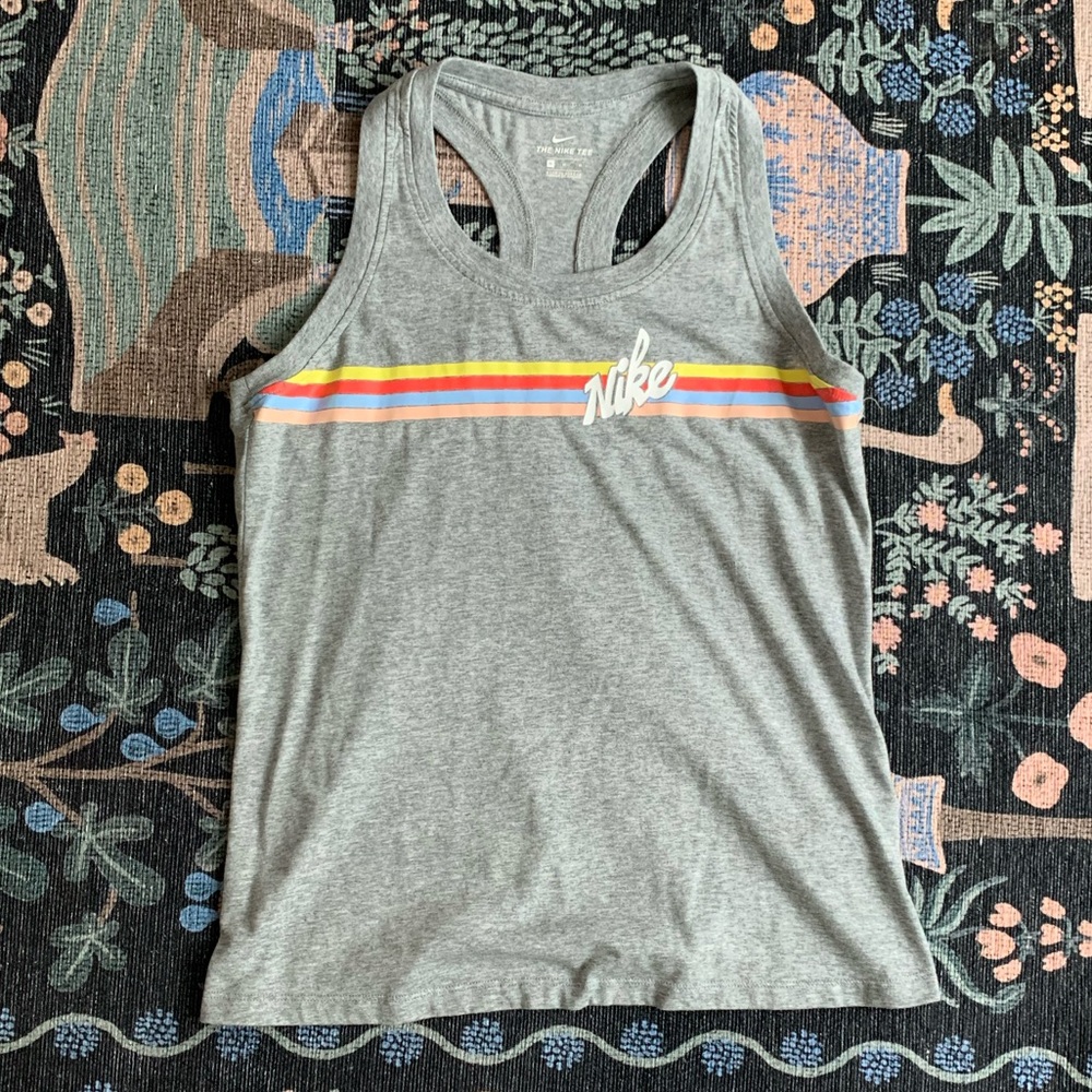 Nike Heather Gray Tank with Multicolor Stripes